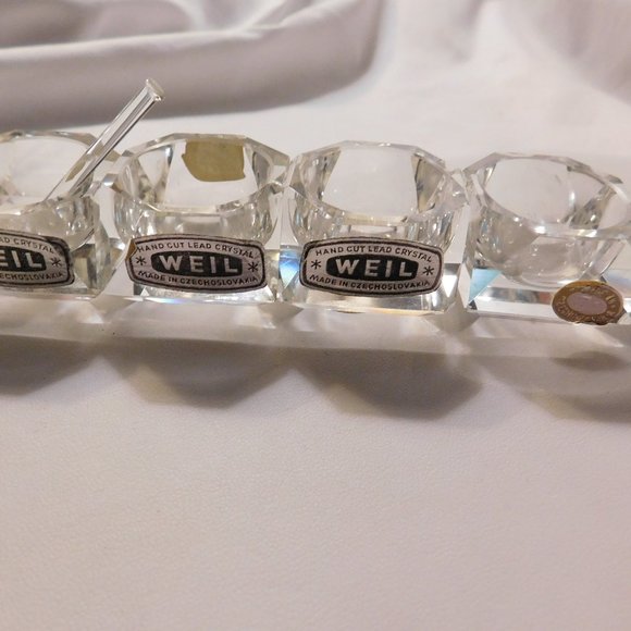 Vintage Weil Hand Cut Lead Crystal Open Salt Cellars Czechoslovakia